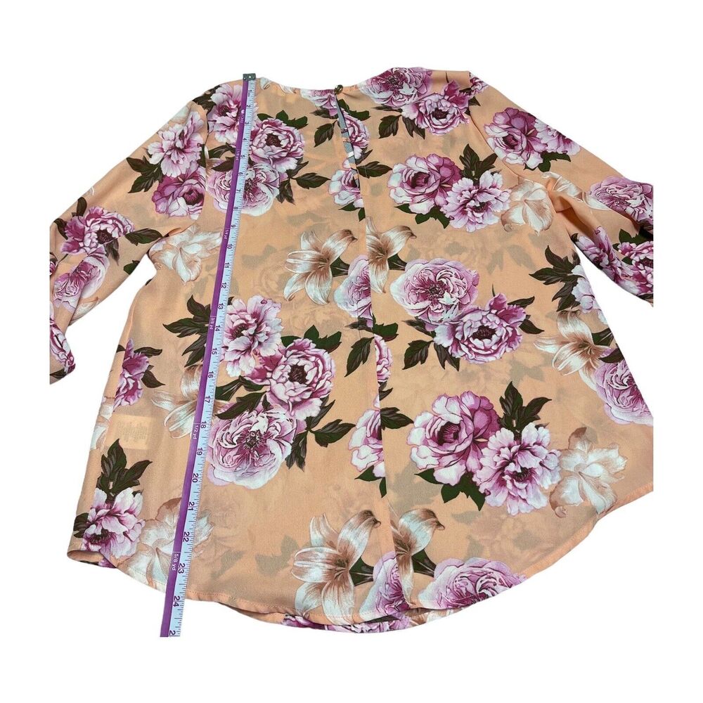 Wishful Park Blouse Pink Floral Long Roll Tab Sleeves Women’s Size Small - Picture 5 of 7